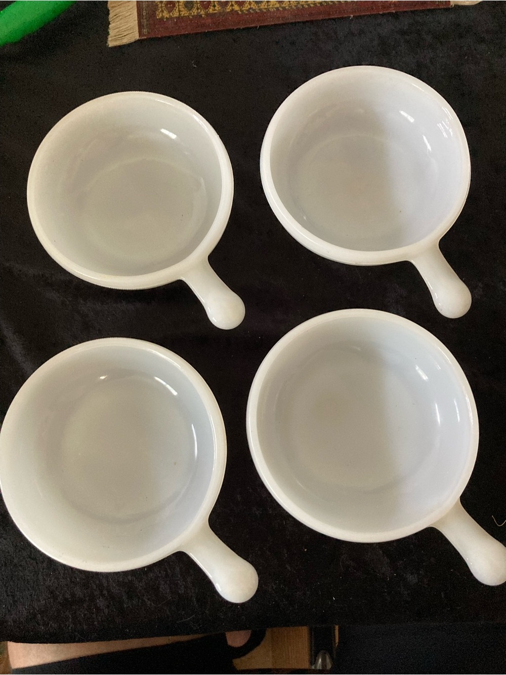 Glasbake USA White Milk Glass Soup Bowls w/HandleRamekins – Set of 4 J2663